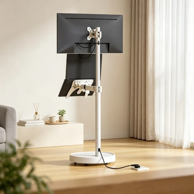 Mobile Monitor Floor Stand Cart Trolley Rack with Keyboard Tray Rotating 2/4 Screens for 24-32 inch Display Heavy Duty Casters