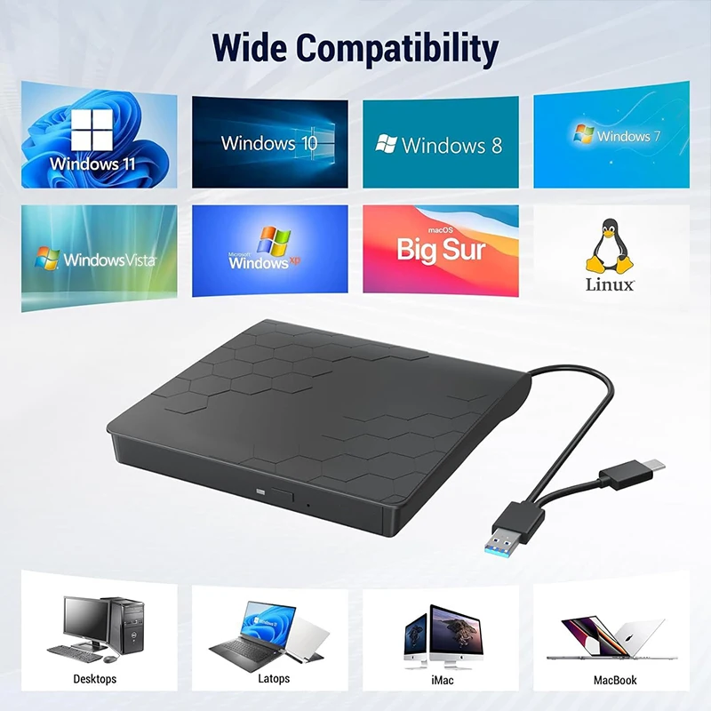 Externes Blu-ray-Laufwerk USB3.0 Typ-C CD DVD BD RW-Player Brenner Tragbares optisches Laufwerk für MacBook Laptop Desktop PC