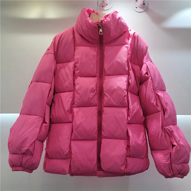 WTHT موضة جديدة للمرأة منقوشة تصميم الوقوف طوق مبطن سترة 2025 الشتاء العصرية سحاب أكمام طويلة معطف دافئ الإناث 1LS2615 #4