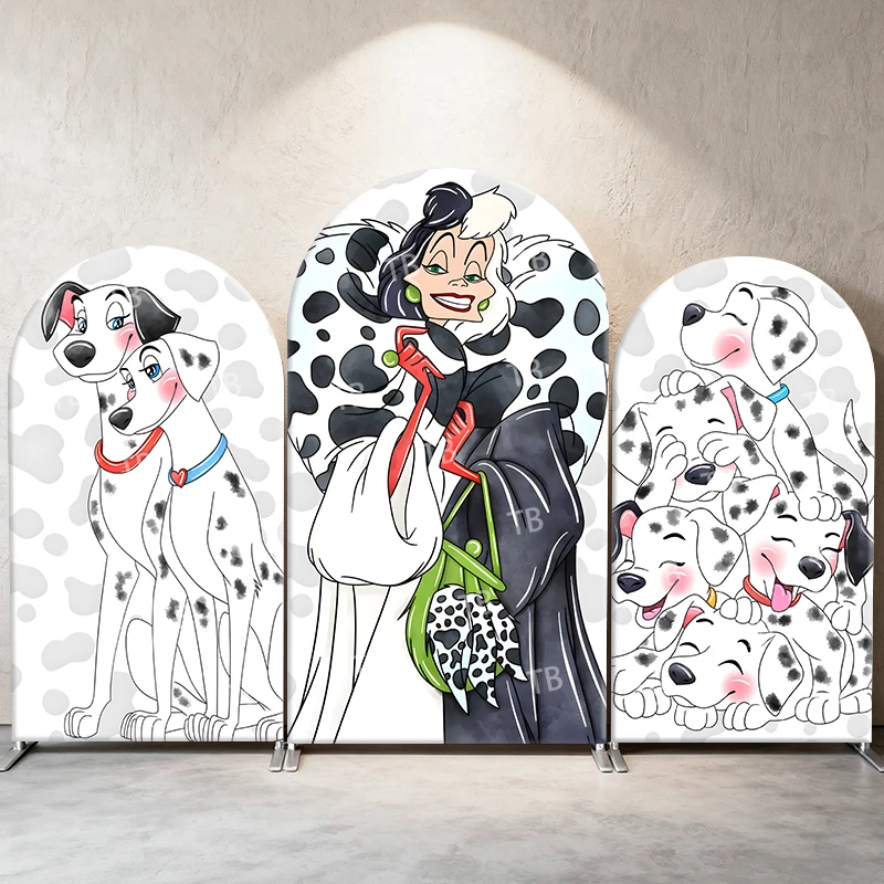 

101 Dalmatians Arch Backdrop Cover Cruella & Dalmatian Dogs Theme Party Decoration for Kids Birthday Disney Event Decoration