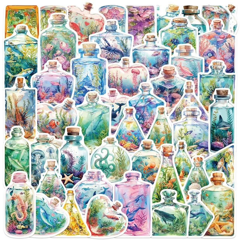 

10/30/50PCS Kawaii Ocean Bottle PVC Sticky Sticker Aesthetic DIY Decoration Scrapbooking Hand Accounting Supplies for Kids