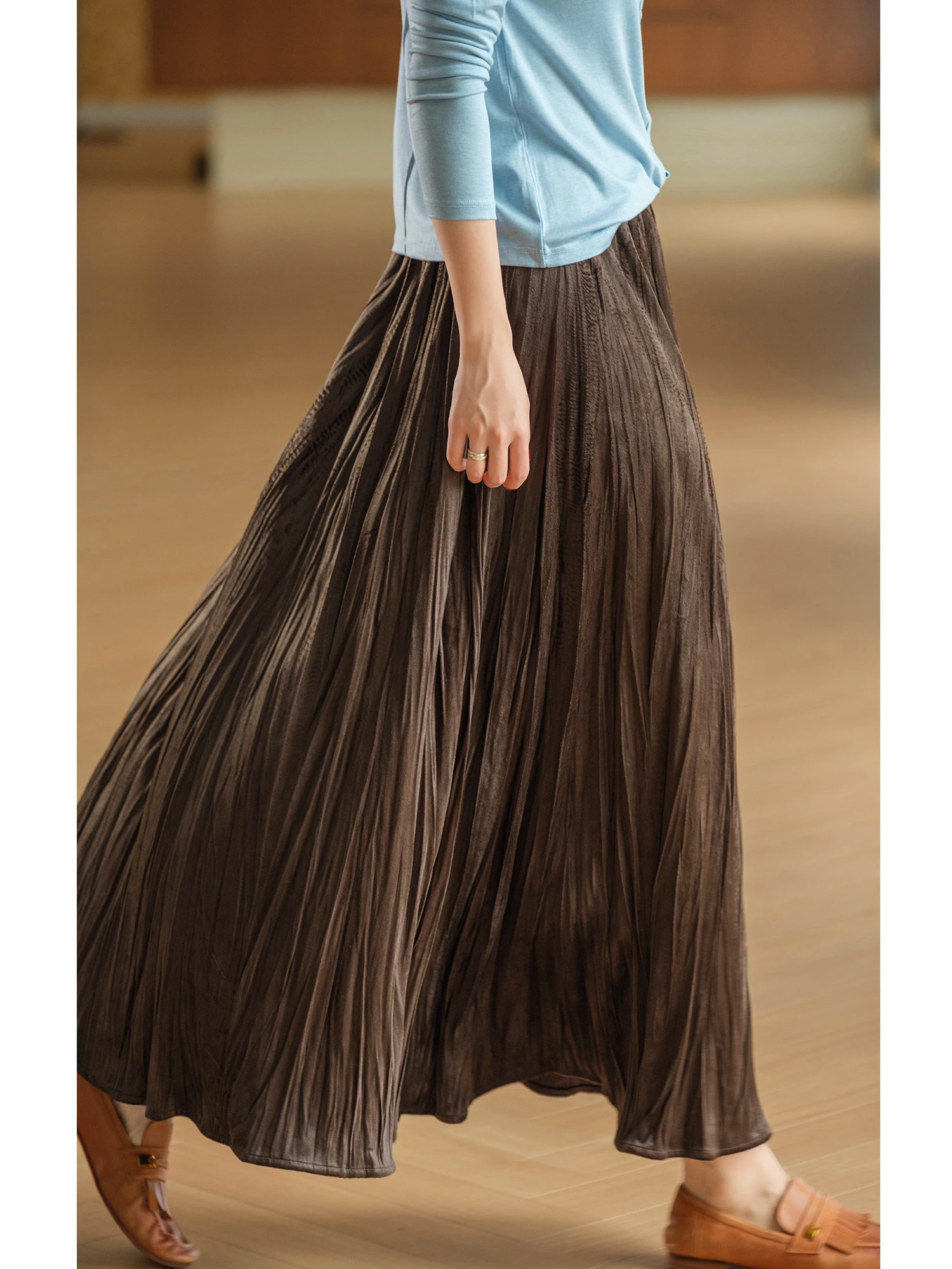 Velvet Elastic Waist Skirt with Pleats And Lace Hemline by Little Ear Brand Ladies' Loose Fit Skirt Non-stretch Fabric