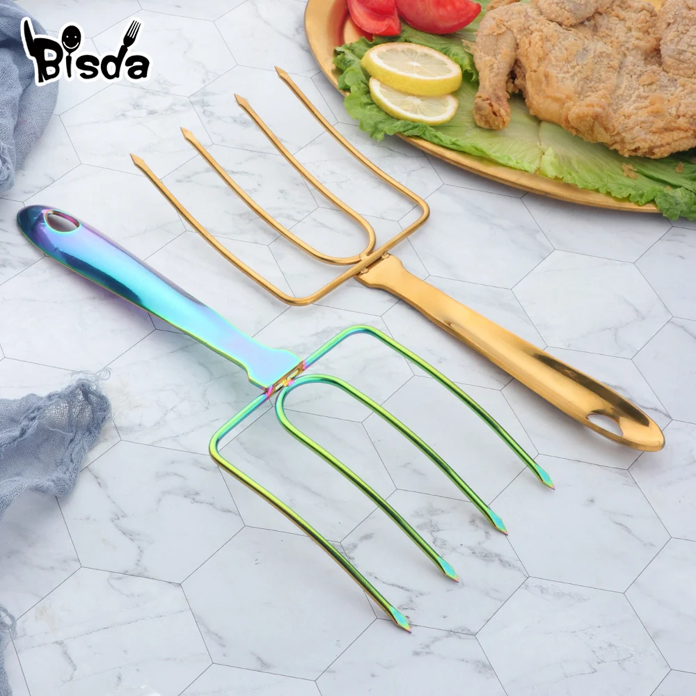 

1/2Pcs Turkey Fork Stainless Steel Charcoal BBQ Fork Grilled Beef Skewer Chicken Drumstick Barbecue Kitchen Roast Tools 29cm