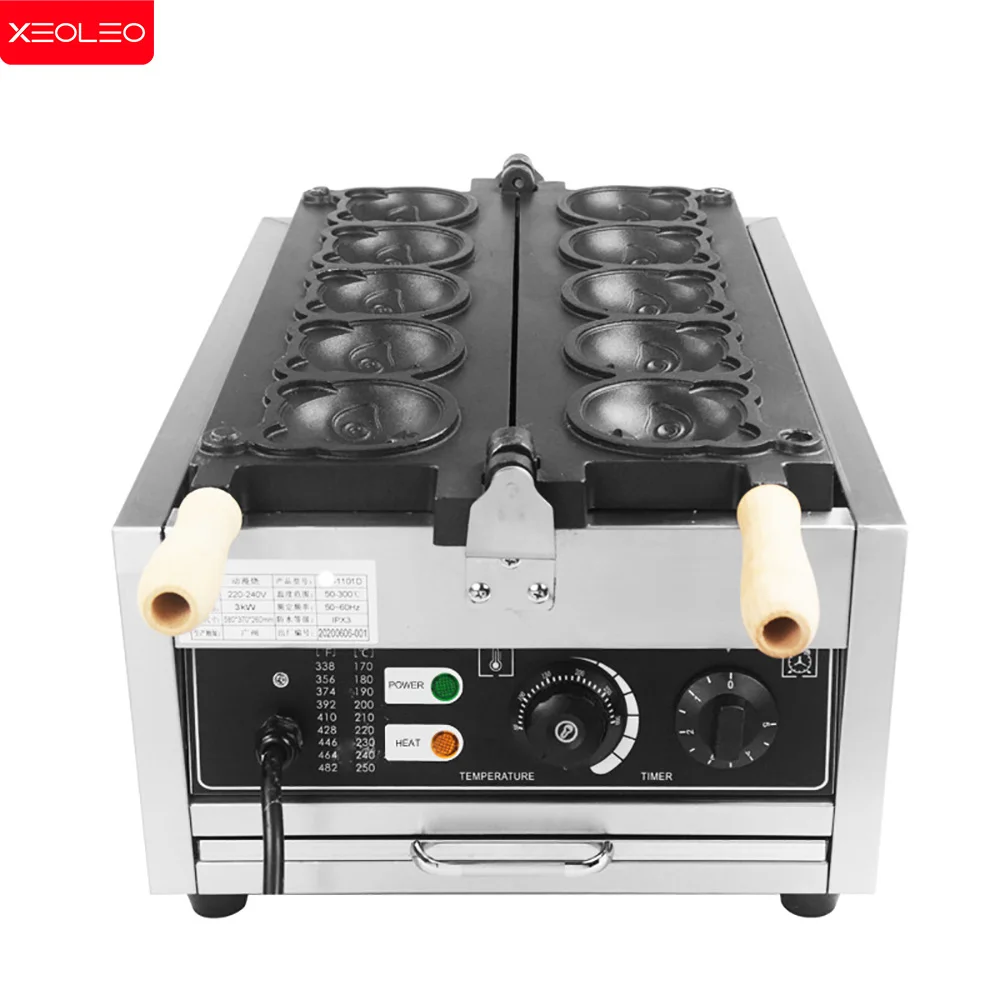 XEOLEO Electric Bear Head Waffle Machine 5PCS Little Bear Shape Taiyaki Waffle Maker Machine 3000W Non-Stick Coating