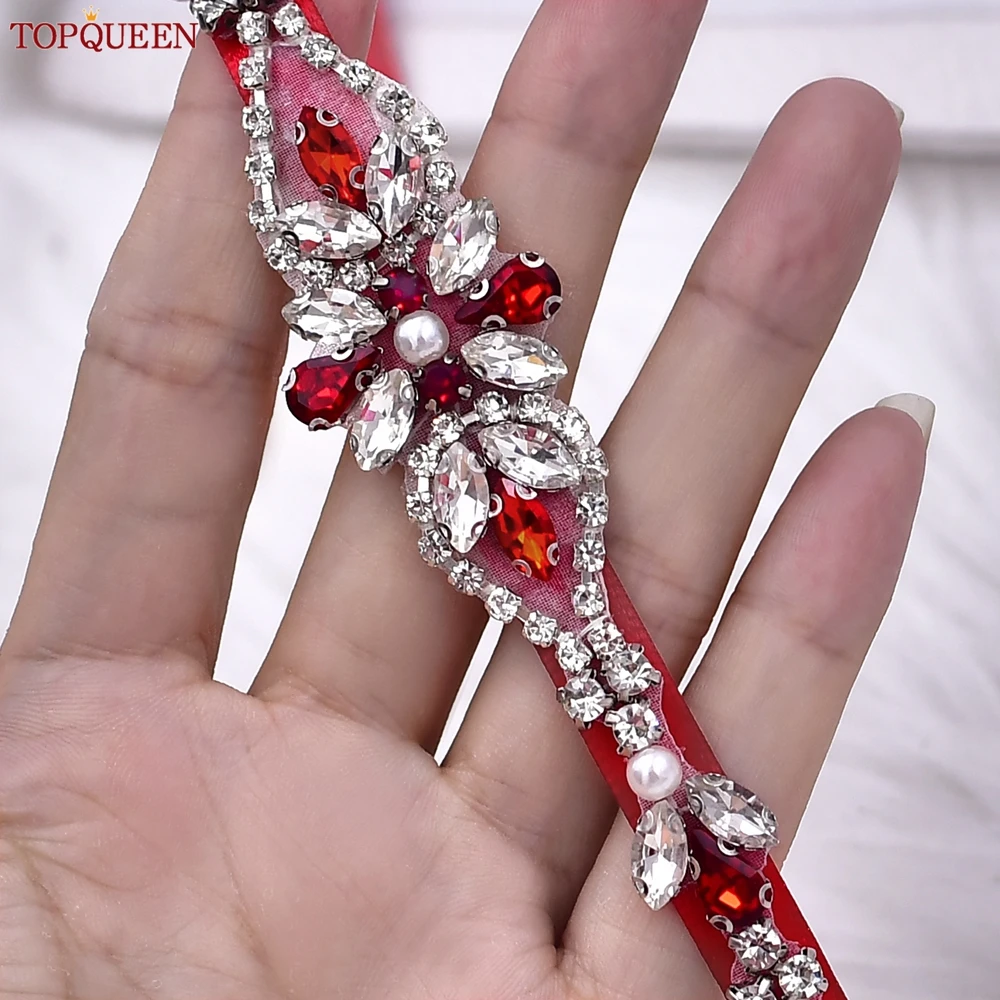 

TOPQUEEN Bridal Belts Sash Handmade Rhinestone Belt Crystal Wedding Dress Thin Belts Wedding Accessories S09