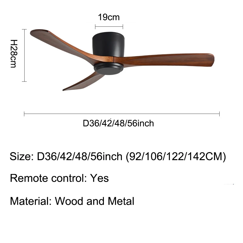 Imagem -06 - Led Ventilador de Teto com Controle Remoto Moderno Interior Madeira Maciça Telhado Decoração Ventilador Lâmpada Ventiladores para Casa