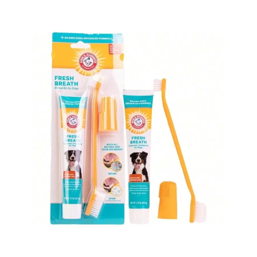 【New style】Arm and Haer For Pets Fresh Breath Enzymatic Dog Dental Care Kit - Includes Dog Toothpaste, Dual Sided Toothbrush An