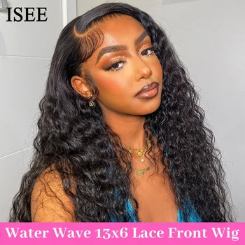 Isee Haar Water Wave 13X6 Hd Lace Frontale Pruiken Braziliaanse Pruiken 100% Menselijk Haar Voor Vrouwen Diep Krullend Pruiken Pretokkelde Precut
