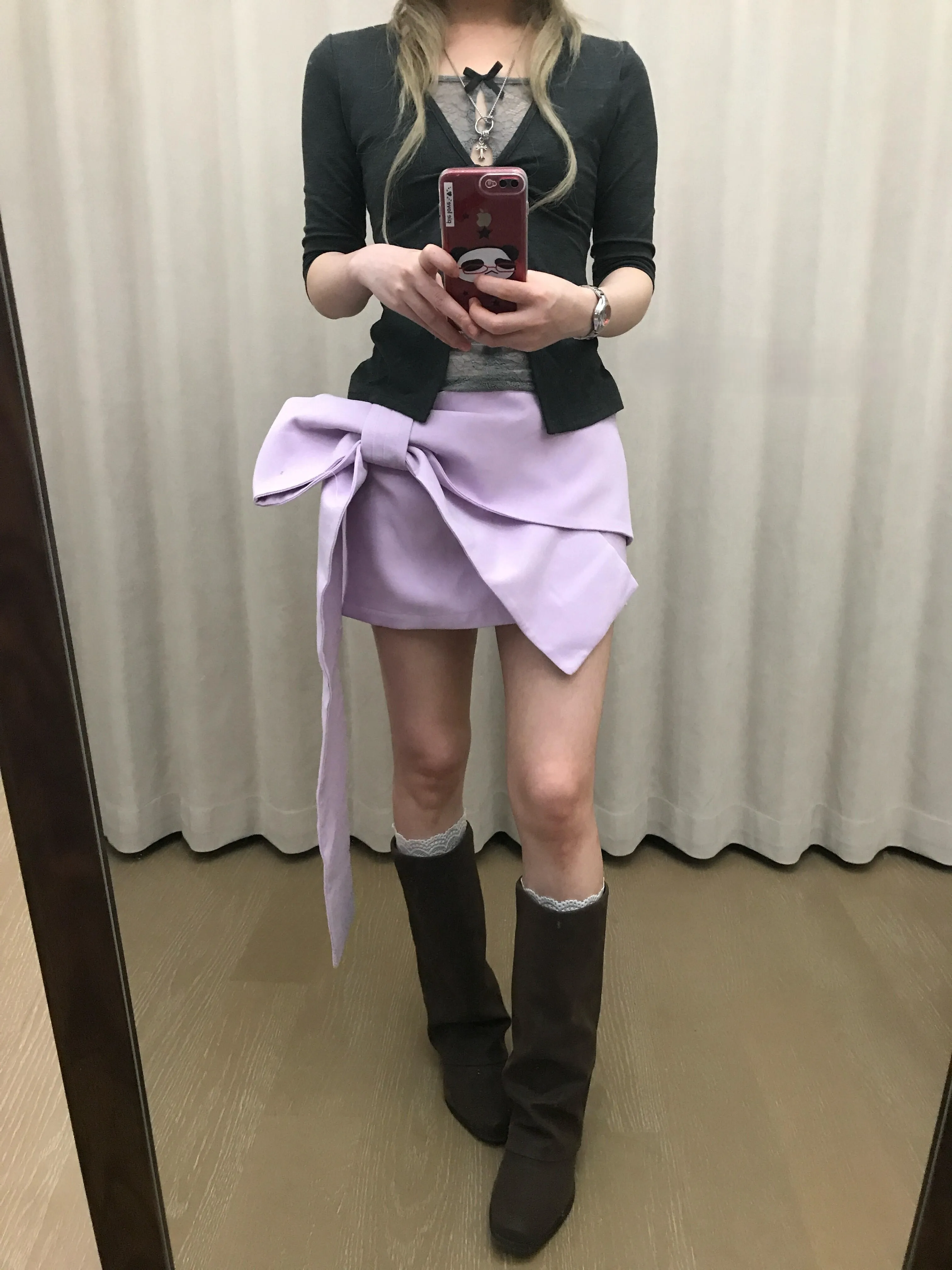 

Retro Lavender Knot A-Line Skirt Women's Spring Summer New Style Versatile Beautiful Bodycon Skirt Casual Leisure
