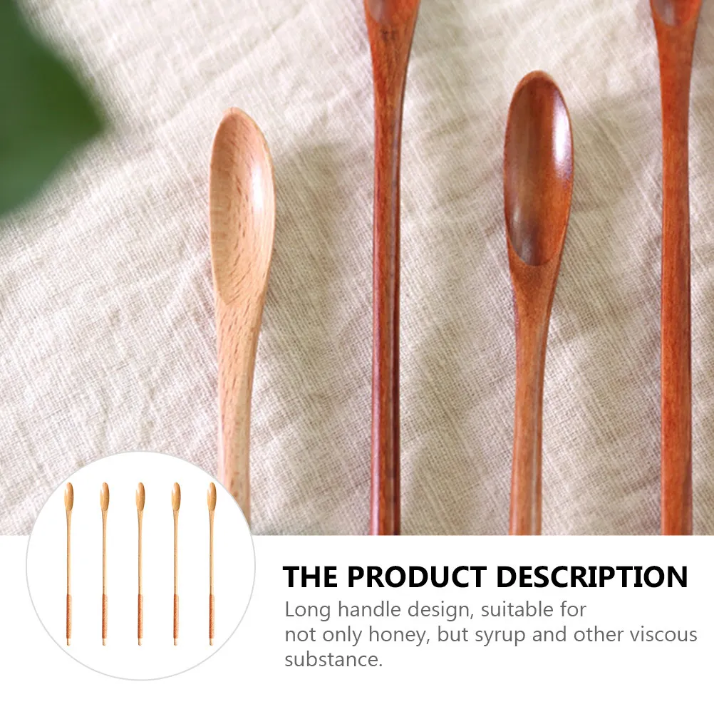 5Pcs Long Handle Honey Spoon Wooden Stirring Spoon for Viscous Liquids Syrup Jam Honey Extraction Smooth Flat Brink Easy