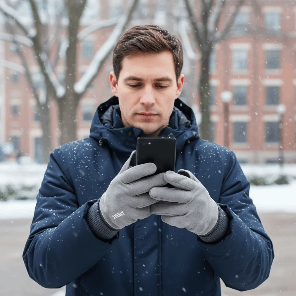 الرياضة لمس فو الجلد المدبوغ قفازات سميكة بلون الرجال الوجه القمم قفازات يندبروف المضادة للانزلاق أصابع كاملة القفازات الذكور #4