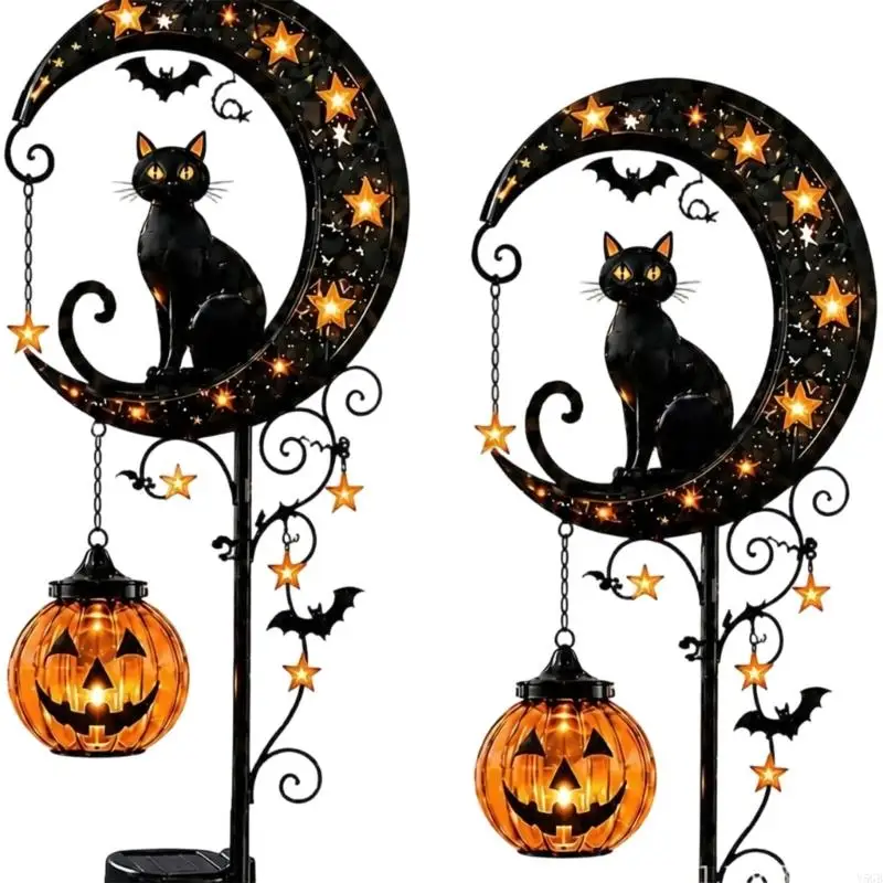 Solar Fall Garden Stake Lights Metal Moon Light Yard Set of 2 for Outdoor Lawn Entry Display Near Porch Zones and Property Y5GB
