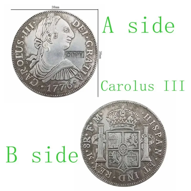 Copy 1776 Spanish Double Pillar Carlos III Old Coins Antique Crafts Silver Dollar Holiday Gift Collection Coins