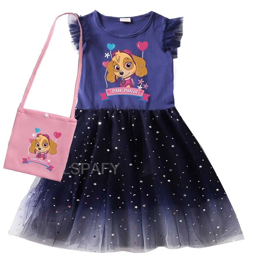 New Summer Girls Dress Cotton Cartoon Paw Patrol Splicing Princess Dresses For 1-8 Years Baby Girls Birthday Clothes