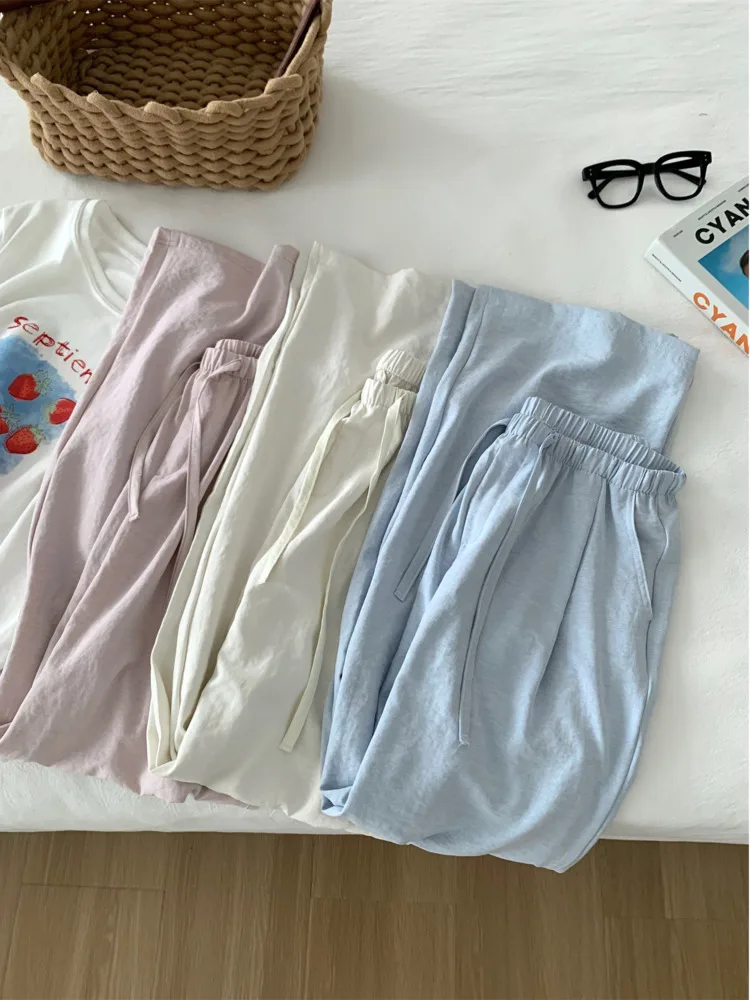 

Summer Lightweight Wide-leg Pants,women Drawstring Elastic Waist Loose Casual Soft Pant