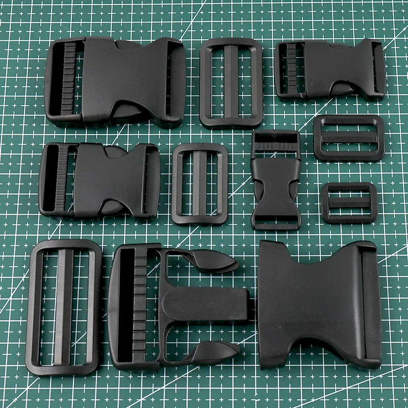 

2/5Sets 20-50mm Black Plastic Release Buckle Tri-Glide Slider Clasp for Bag Strap Backpack Webbing Adjust Buckles Accessories