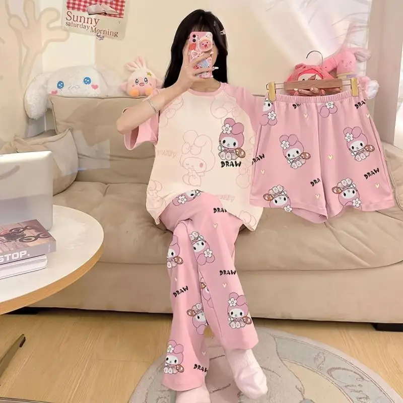 Sanrio Pigiama Ragazza Calda Estate Sanrio 2025 Dolce Studente Carino Set di Tre Pezzi Cartoon Kulomi Moda Versione Allentata Vestiti per La Casa
