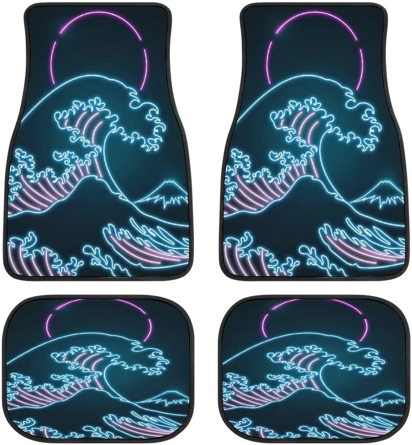 Neon Vaporwave Art Surfing Car Mats Universal Drive Seat Carpet Vehicle Interior Protector Mats Funny Designs All-Weather Mats F