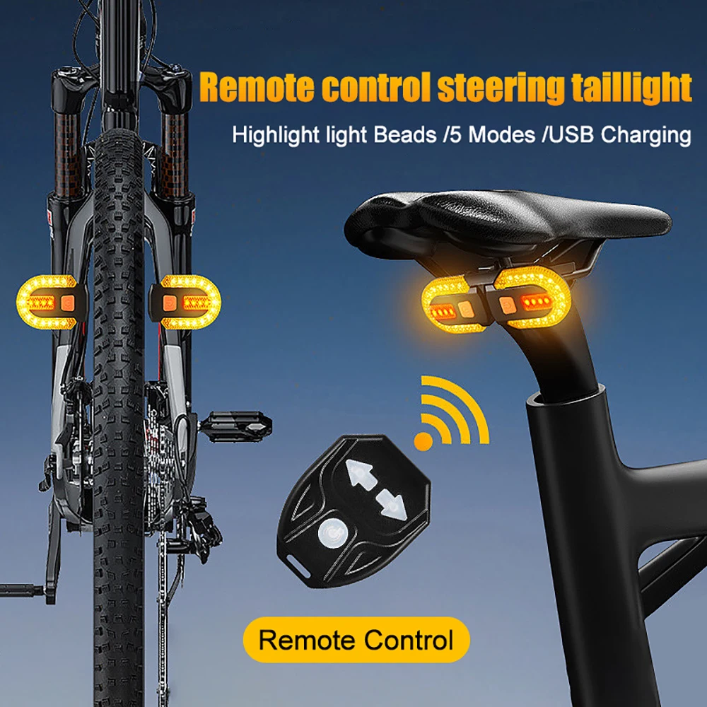 Bicycle Turn Signal Light Wireless Remote Control Taillight LED Warning Tail Lamp USB Rechargeable Rear Lights Bike Accessories