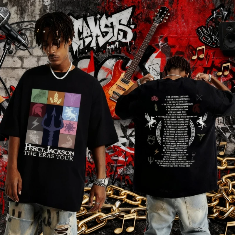 

2025 Summer Percy Jackson and The Olympians Eras Tour 100% Cotton Printed T-shirt Men Fashion Retro Sleeve Casual Oversized Y2k