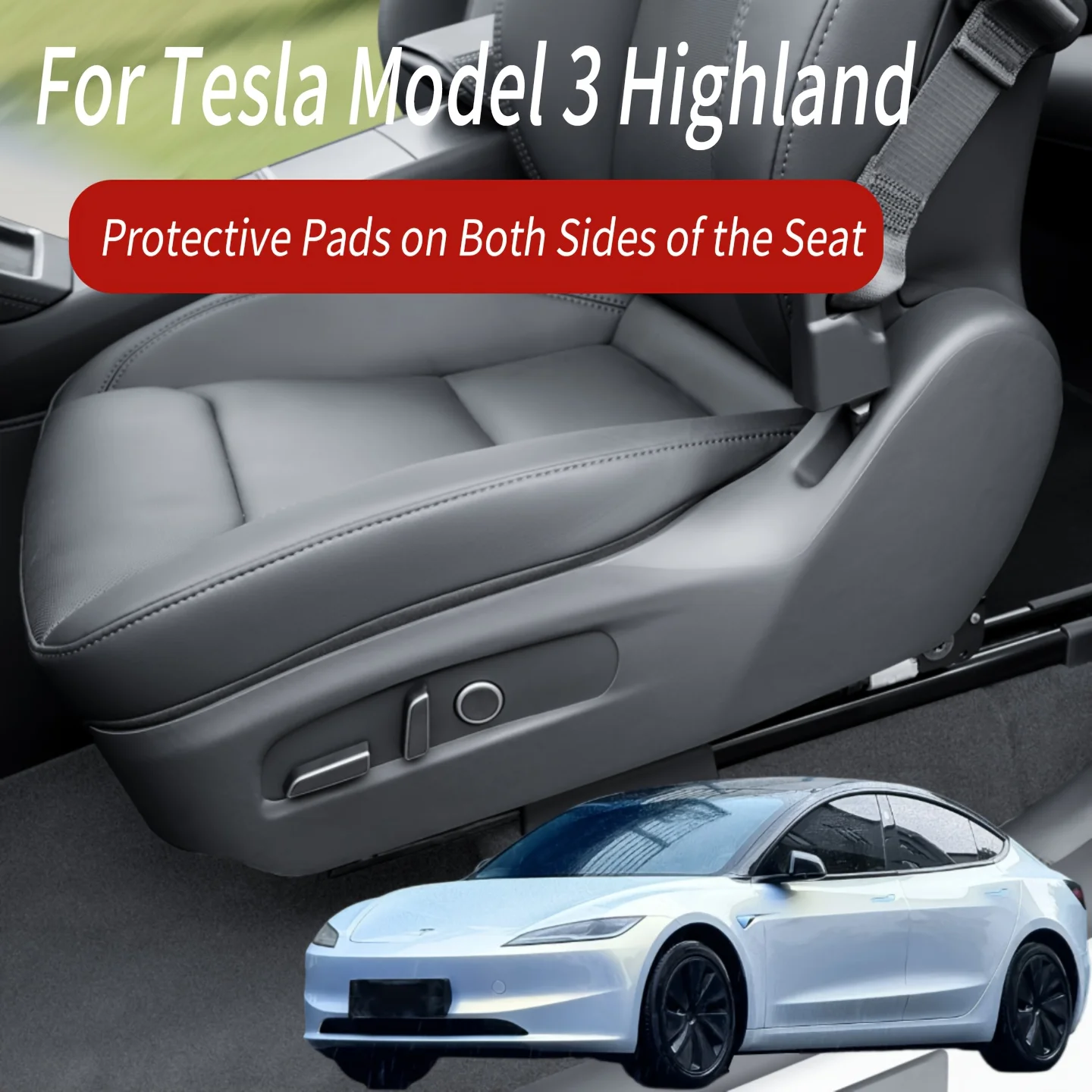 

For Tesla Model 3 New Version Seat Side Protective Pad, Thickened Pu Leather Protection, Scratch-Resistant, Wear-Resistant, Easy to Clean Car Interior Accessories