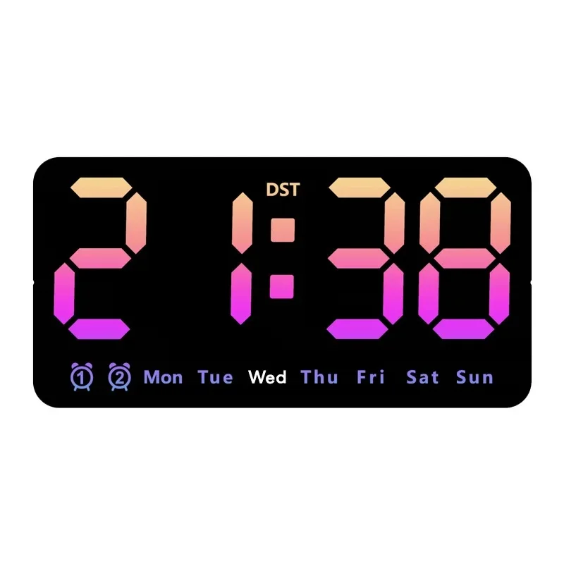 Sprachsteuerung, große digitale Wanduhr, Temperatur, Datum, Woche, DST, Schlummer-Tischuhr, 12/24 Stunden, Dual-Alarm, Wand-LED-Uhr