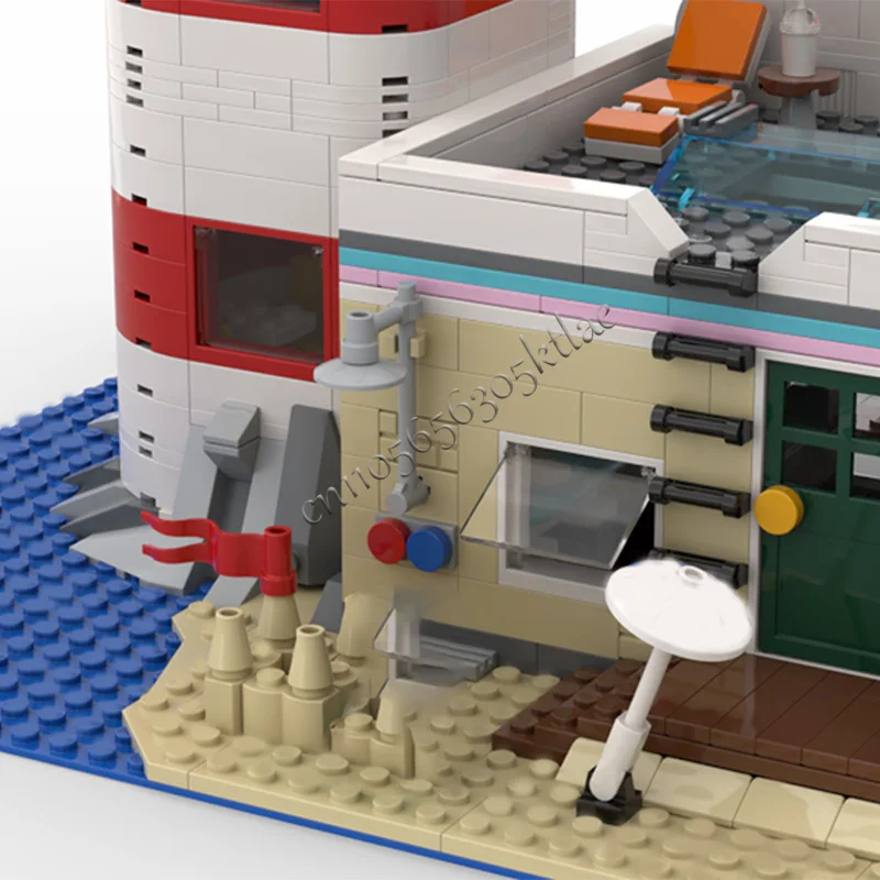 865 Uds casa calle faro y tablero tienda MOC personalizar bloque de construcción Modular diseño creativo modelo DIY montaje juguete para regalo