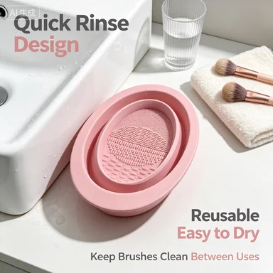 Flexible Silicone Makeup Cleaning Bowl Set, Textured Surface Wash Tray for Beauty Brushes & Sponges, Reusable Easy-Clean Space-Saving Cosmetic Care Accessory view 4