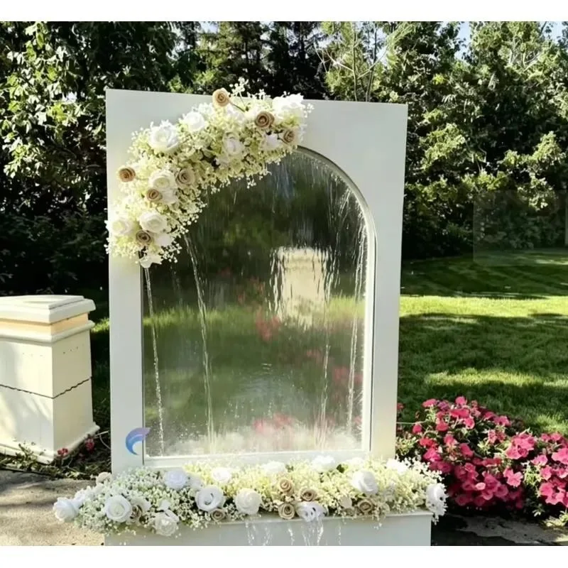 villa garden freestanding water wall fountain, floral arch waterfall decoration, suitable for weddings and holiday