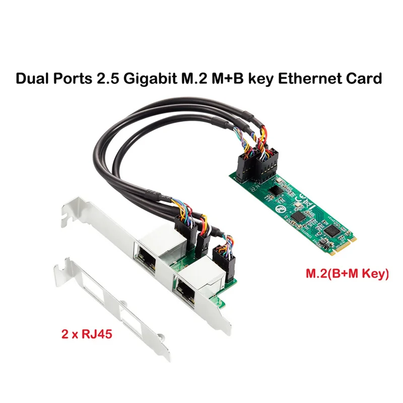 M.2 to Dual Port 2.5G Ethernet NIC Network Card M.2 22*80mm size B Key and M Key 2500 Mbps RTL8125B Chipset