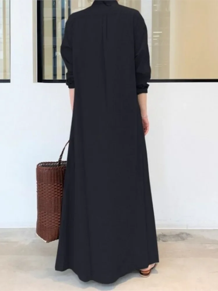 Primavera nuova moda allentata manica lunga risvolto camicia di colore puro abito estivo casual elegante abito semplice da donna da ufficio per le donne