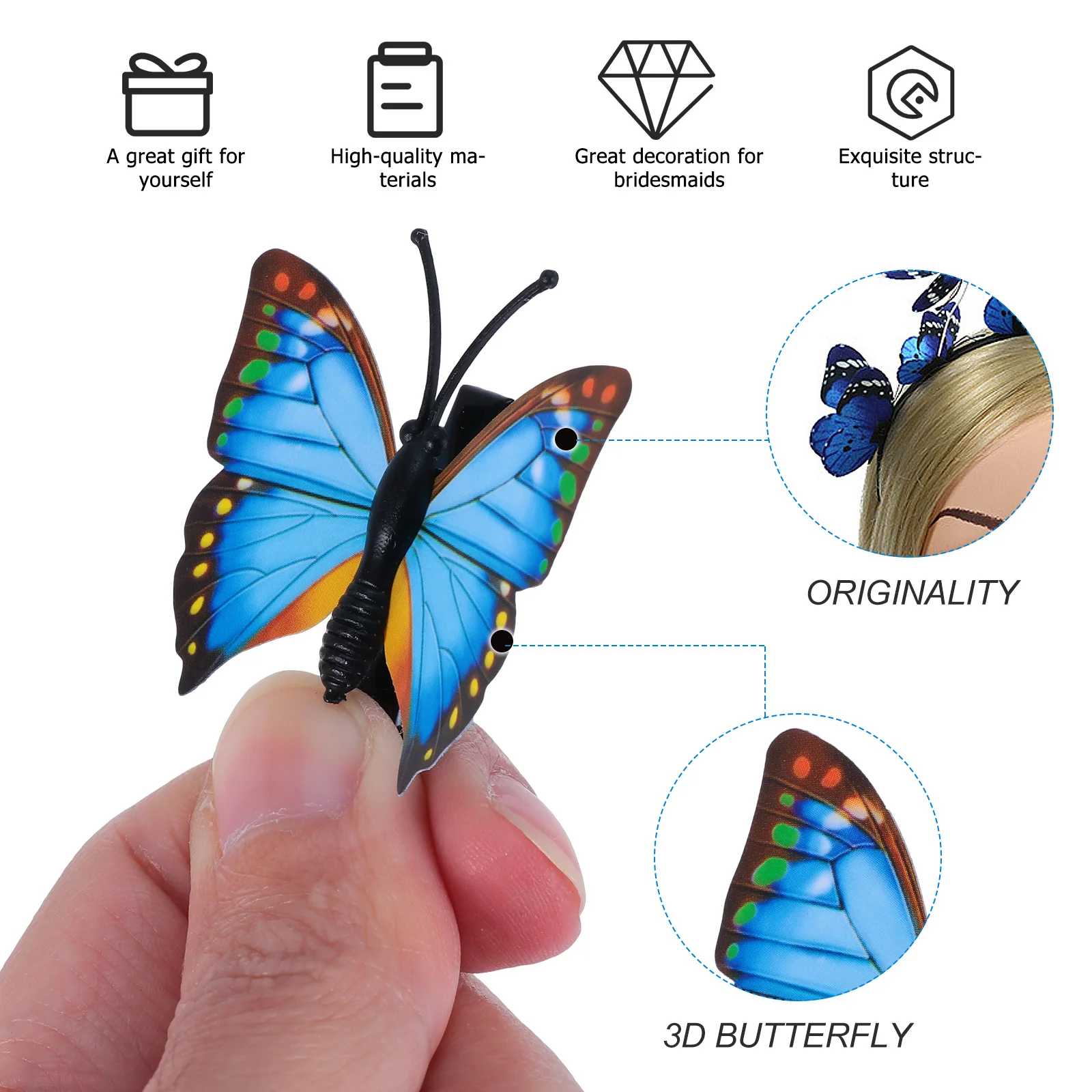 

11 Pcs Butterfly Headband Hairpin Cute Jewels Clips Accessories Wedding Decor Bohemia for Plastic Bride