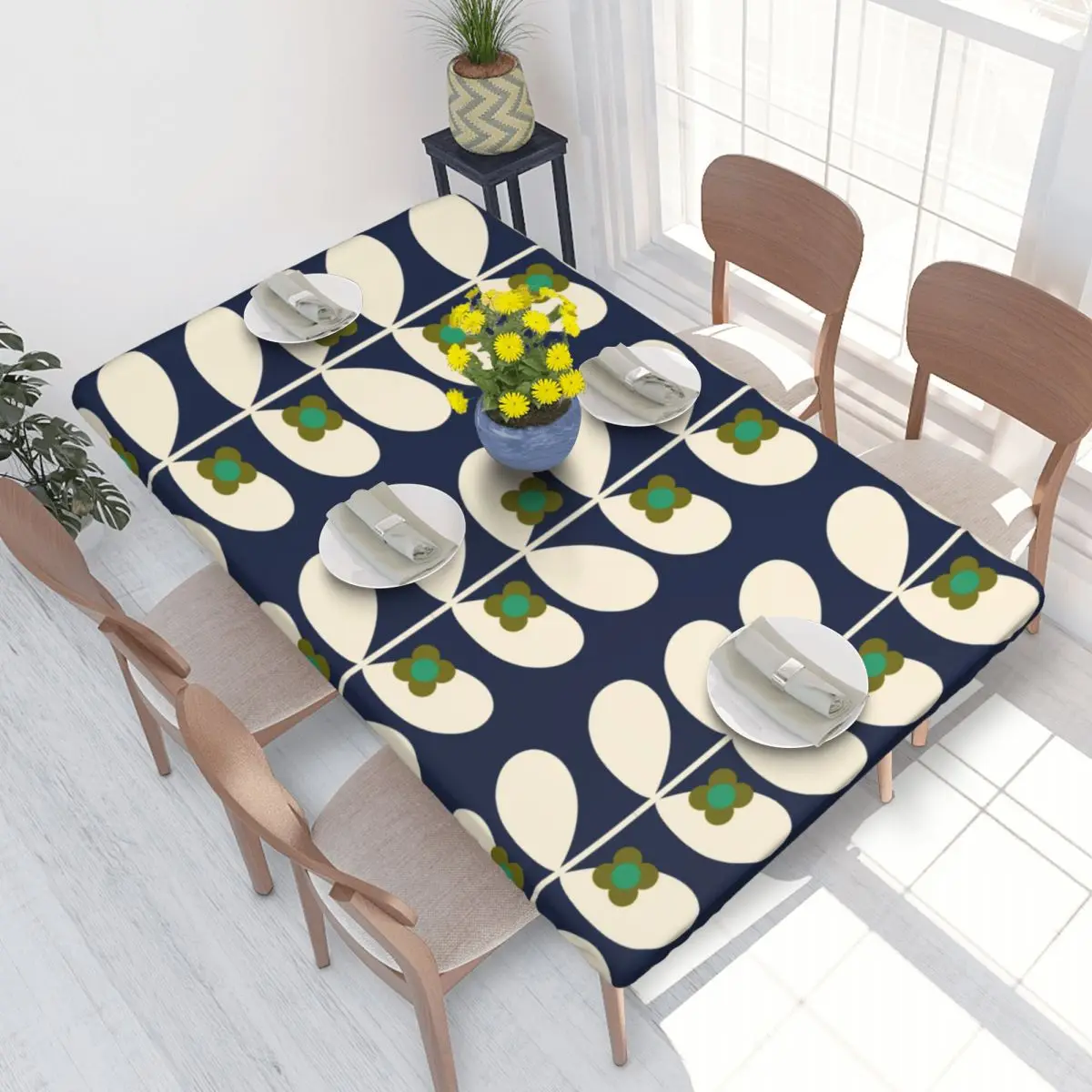 Custom Rectangular Waterproof Oil-Proof Print Wild Rose Stem Navy Orla Kiely Tablecloth Table Covers 4FT Fit Table Cloth