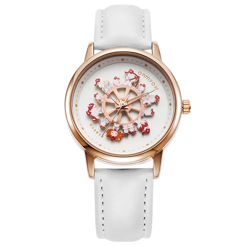 

OnmyoJI Women's Zodiac Ferris Wheel Rotating Dial Quartz Watch - Elegant Luxury Crystal-Accented Design