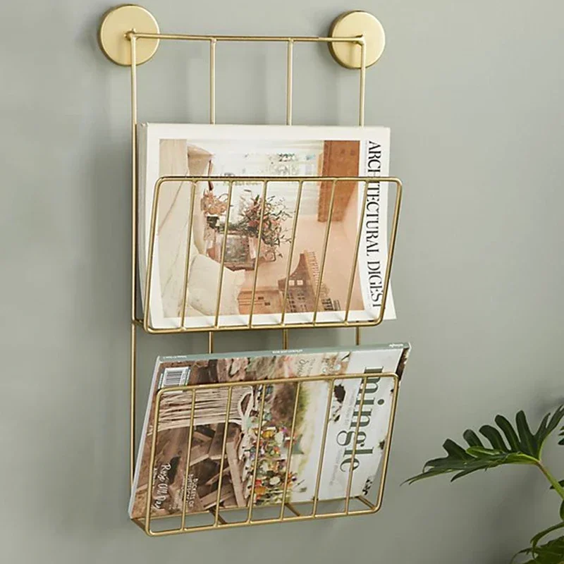 

Nordic Iron Wall-mounted Storage Rack Multifunctional Metal Bookshelf Sleek Magazine Holder Decorative Wall Display