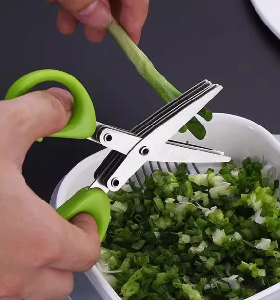 3-5Layer Stainless Steel Kitchen Scissors, Multi-Functional Herb & Pepper Chopper, Ergonomic Cooking Tool for Garlic, Scallion,