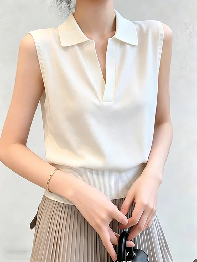 Elegant Casual Knitted Vest Women's Summer Outerwear Inner Match  Shirt Atmosphere Casual Top Breathable Elastic Fitting