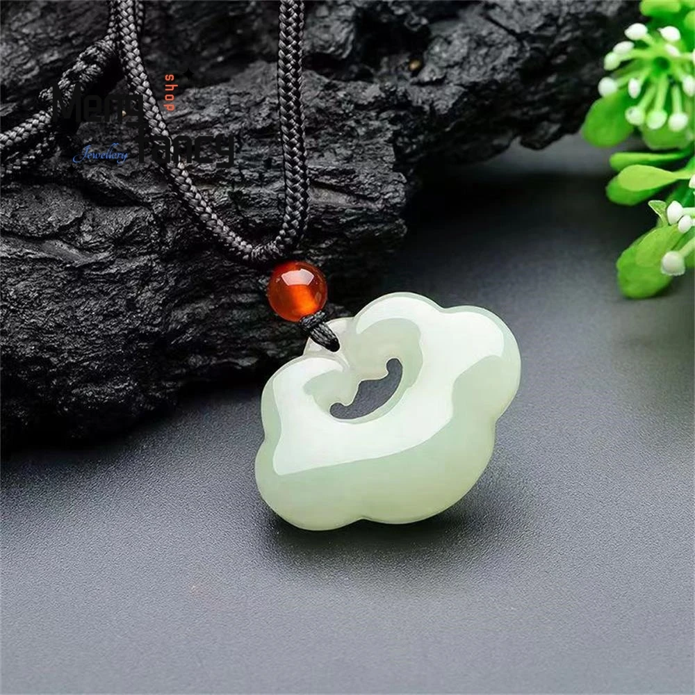 Natural Hetian Green Jade Peaceful Ruyi lock Pendant Exquisite Elegant Simple High-grade Fashion Jewelry Mascots Holiday Gifts