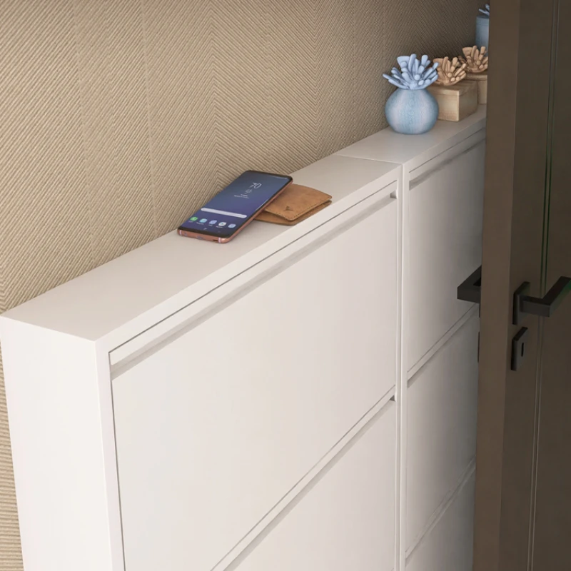 تصميمات رف الأحذية الأوروبي الفاخر متعدد الطبقات، خزانة أحذية ذات جودة عالية وعمودية ضيقة لتوفير المساحة