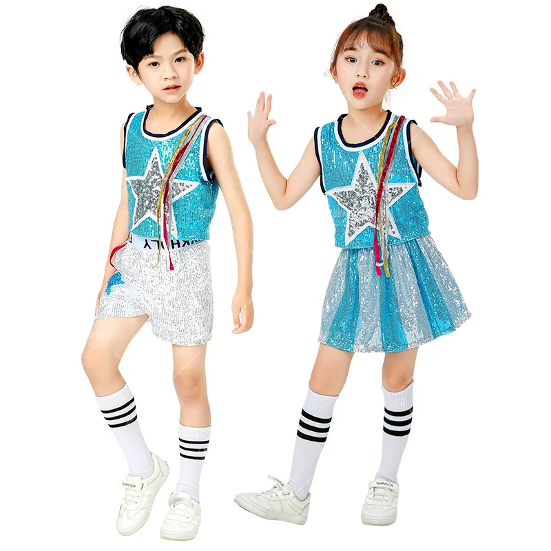 Children's Cheerleading Performance Costumes Sequin Jazz Dance Performance Costumes Modern Dance Costumes for Boys and Girls