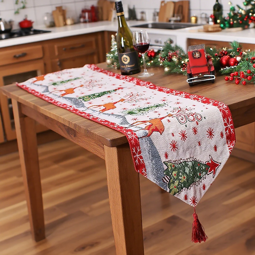 Christmas Table Runner Tablecloth Merry Christmas Decorations for Home 2026 Xmas Table Flag Navidad Gifts New Year Tablecloth