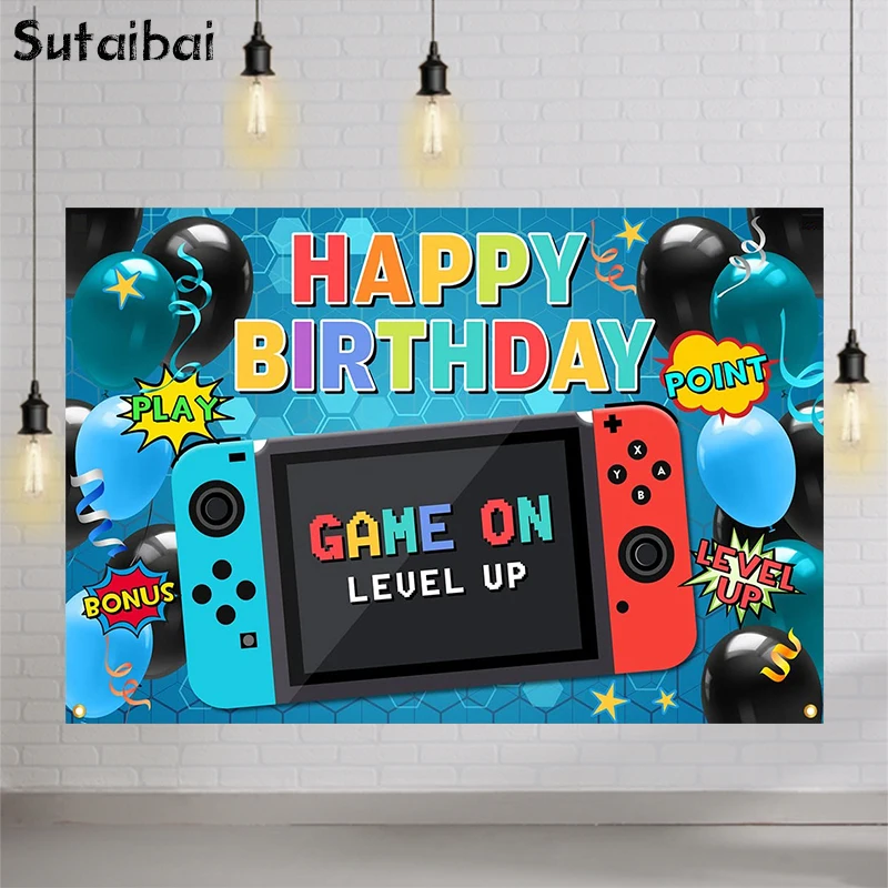 

Photography Background Game on Theme Video Gaming Child Boys Birthday Party Portrait Balloon Decor Backdrop Photo Studio Props
