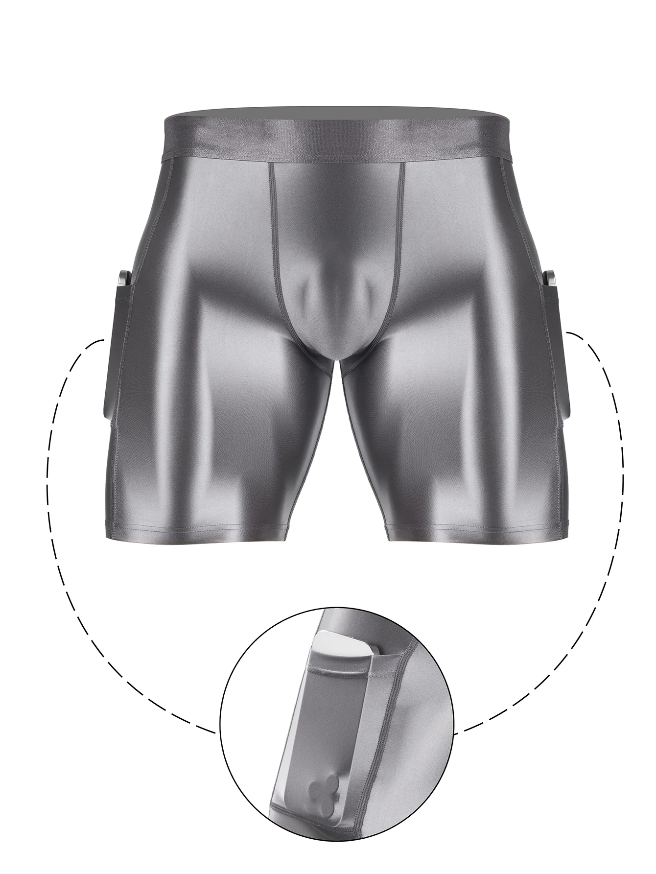 Men Training Compression Tight Shorts Pockets Glossy Swim Trunks Quick-drying Beach Leggings Running Fitness Yoga Pants Outdoor