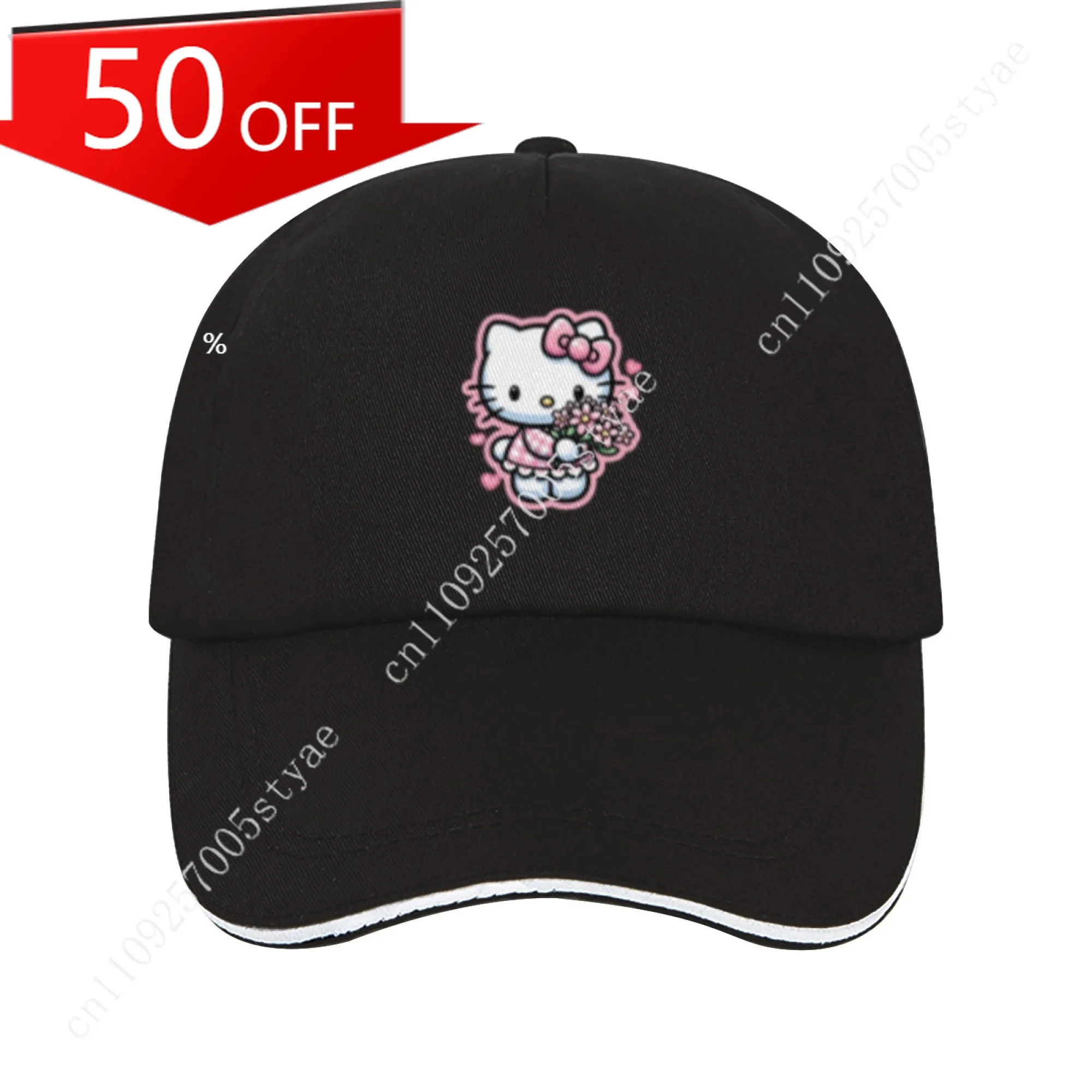 

Лучшая регулируемая кепка Sanrio Hello Kitty, повседневная, из 100% полиэстера, 230 г/м², для уличной моды, активного отдыха, защиты от солнца, T
