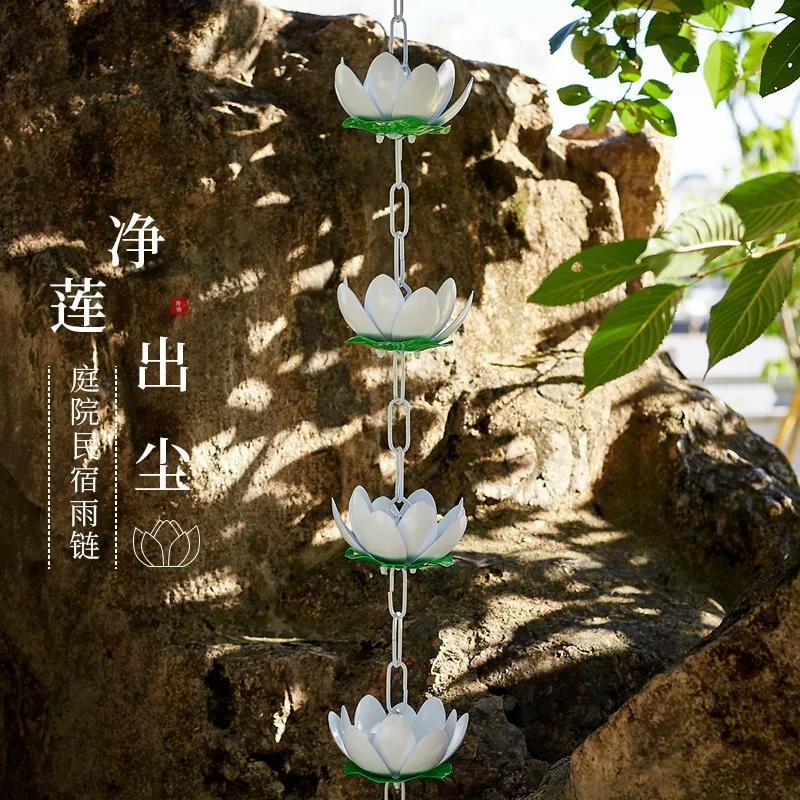Villa Aluminum Alloy Lotus Rain Temple Chain Copper Lotus Rain Chain C