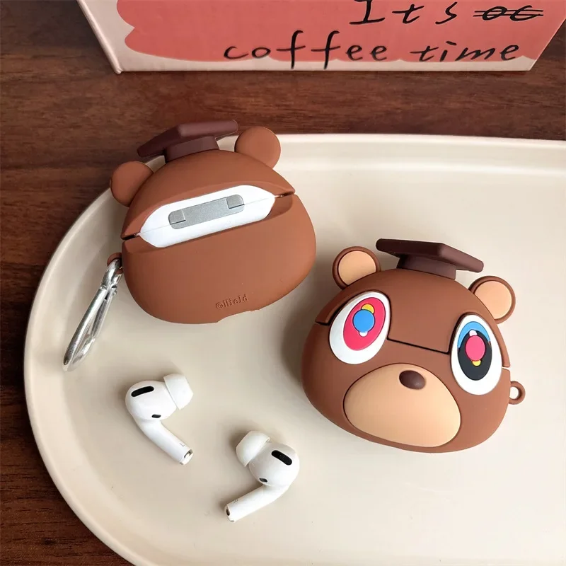 Dropout Bear casing ponsel warna cokelat, casing penutup pelindung Earphone kotak pengisi daya untuk AirPods 4 Airpod 1 2 3 Pro 2