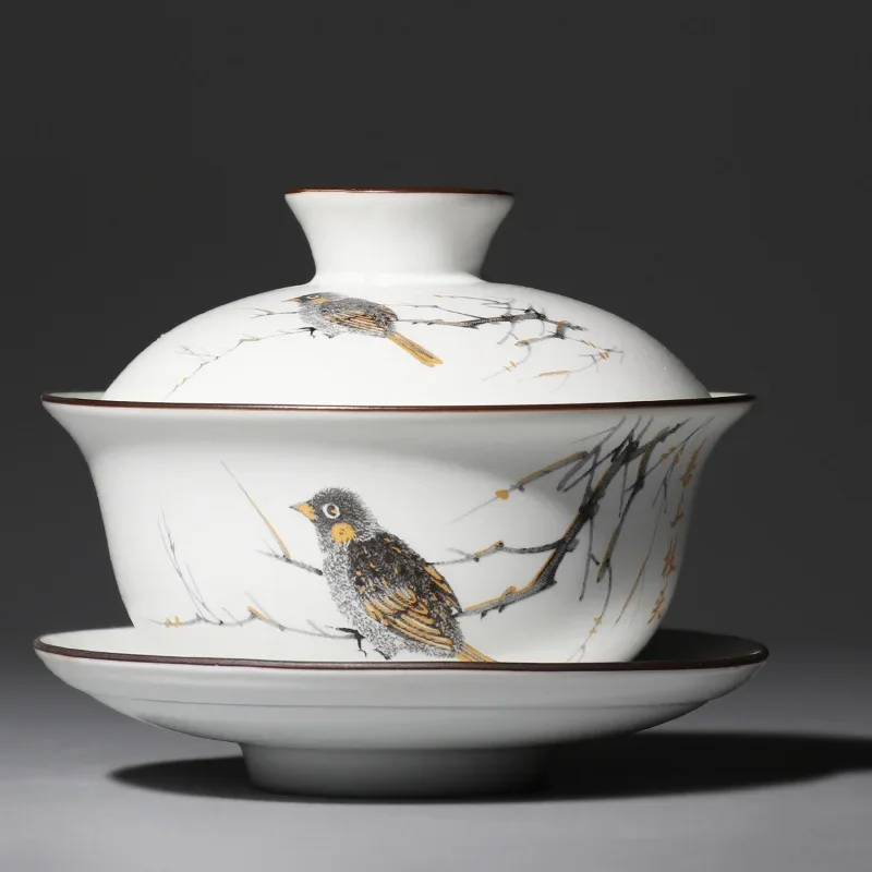 Matte White Ceramic Gaiwan, Teacup, Chinese Kung Fu Tea Set, Porcelain Tea Cup, Bowl, Tureen with Saucer, Elegant Teaware
