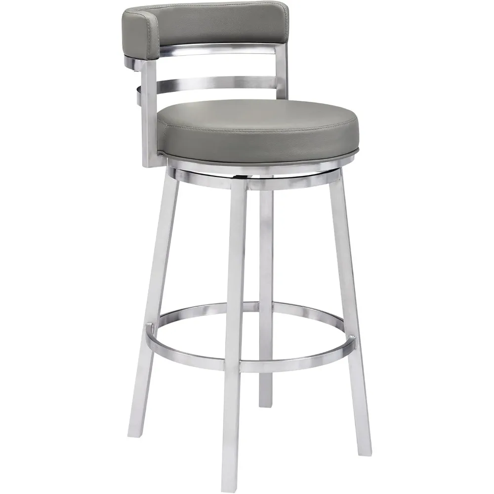 

Madrid 26" Counter Height Swivel Modern Gray Faux Leather And Brushed Stainless Steel Bar Stool For Kitchen Island Counter