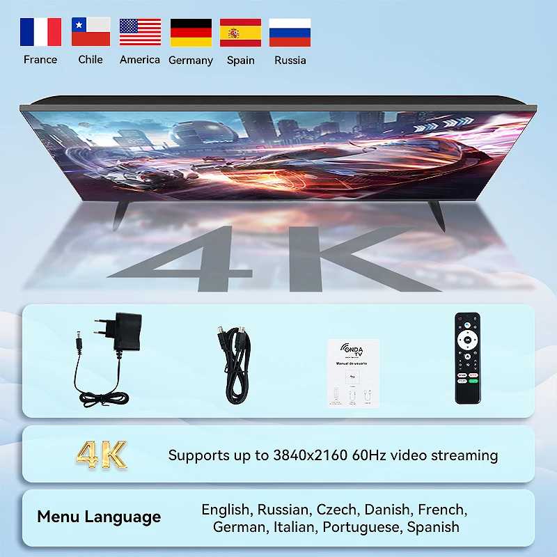 TV Box 4K HD Android 13 Bluetooth 5.2 Wifi6 2GB16GB Google TV APP Netflix مشغل الوسائط الذكية يدعم الإسبانية والفرنسية والروسية