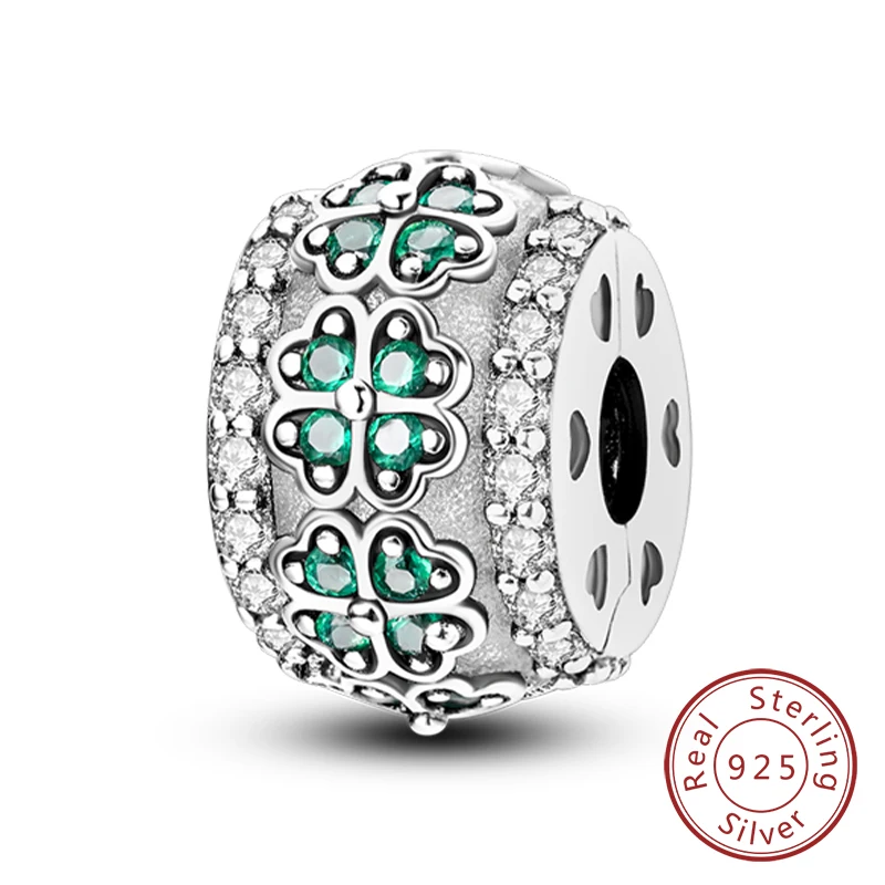 925 Sterling Silber Anhänger Charms Perlen Grünes Vierblättriges Kleeblatt Liebe Familienbaum Charms Passend für Original-Armband Damen Schmuck Geschenk
